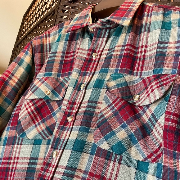 Trails End Vintage Plaid Blended Wool Quilted Button Up - Size Mens Large - Picture 2 of 7